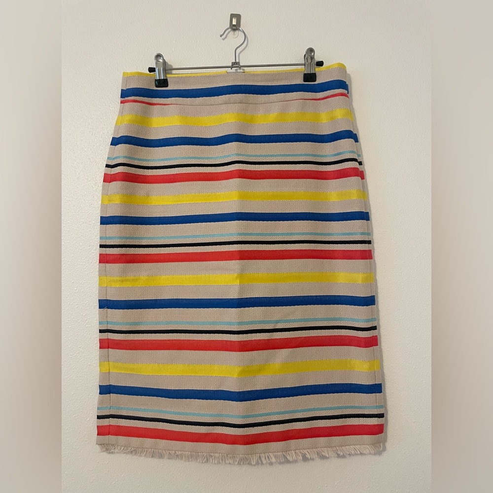 J. Crew Jacquard Stripe Fringe Hem Skirt Size 8 - Picture 2 of 6